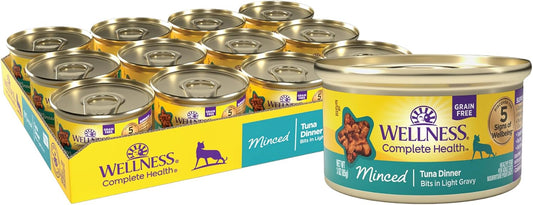 Wellness Complete Health Minced Adult Wet Cat Food, Natural, Protein-Rich, Grain Free, 3 Ounce, 24 Pack, (Tuna Entrée)