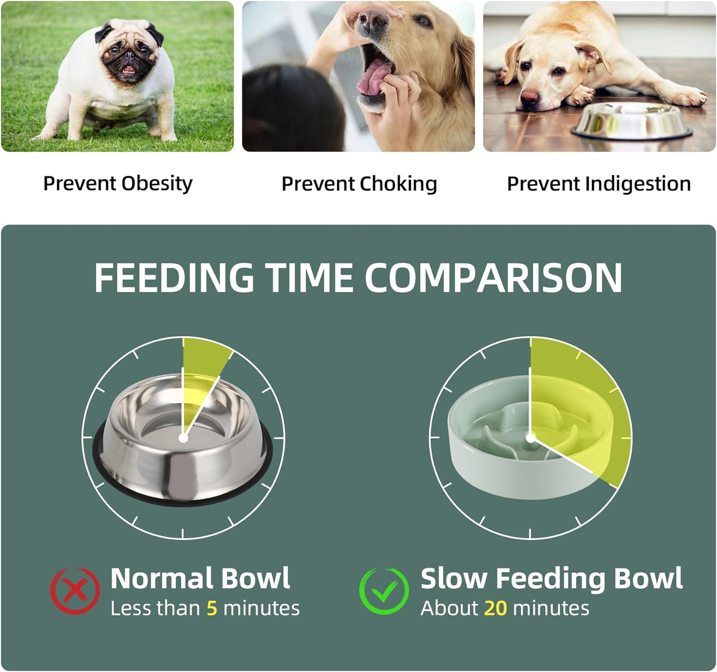 Ceramic Raised Slow Feeder Dog Bowl Set, Elevated 5.1inch Bowl and 6.1inch Puzzle Slow Pet Food Dish with Wooden Stand for Small Dog and Cat, Anti-Gulping (2X Light Green+ Stand)