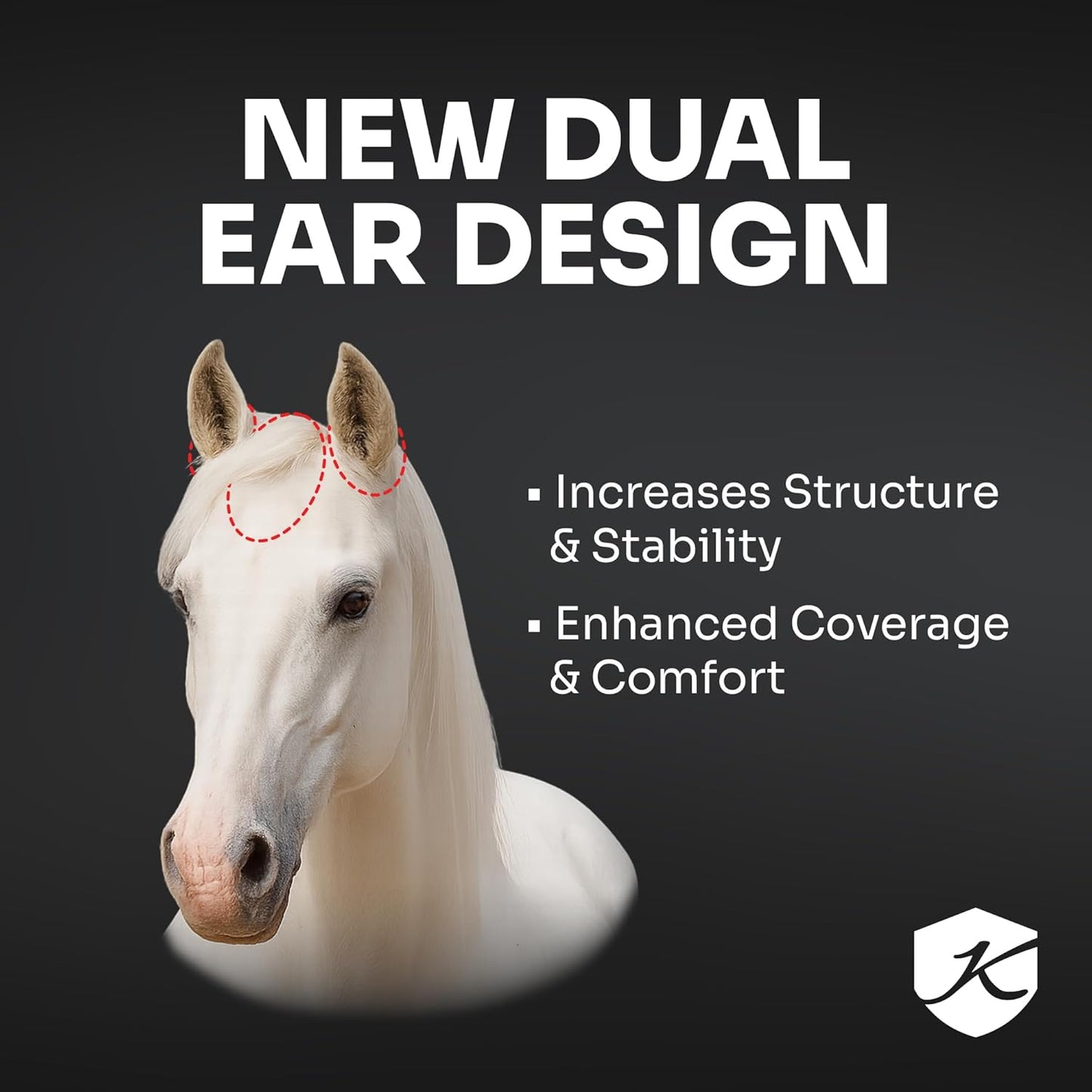 Kensington UV Fly Mask with Fleece Trim - Protective Mask with Dual Ear Opening & Forelock Freedom - Large, Deluxe Black