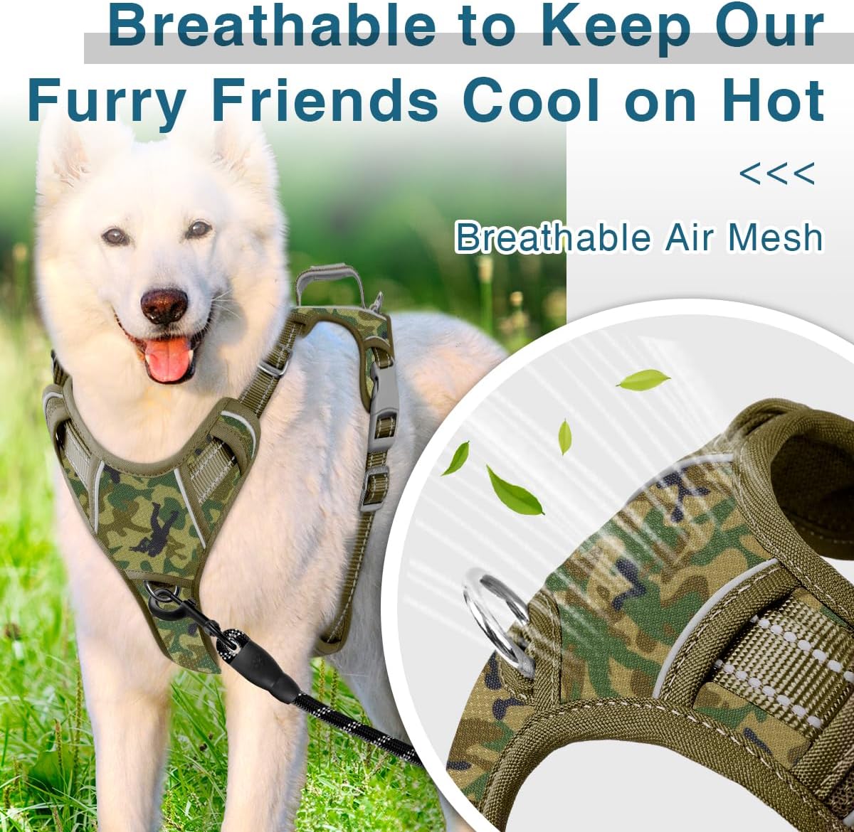 BARKBAY Dog Harness No Pull with ID Tag Pocket - Heavy Duty, Reflective, Easy Control for Large Dogs(Camo,S)