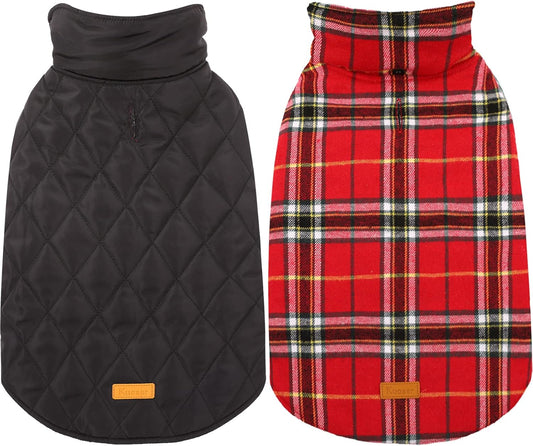 Kuoser Waterproof Dog Coat, Reversible Dog Jacket for Medium Dogs, Adjustable Durable Doggie Winter Coat Warm Puppy Cold Weather Apparel from Small to Large Breed, Bright Red M