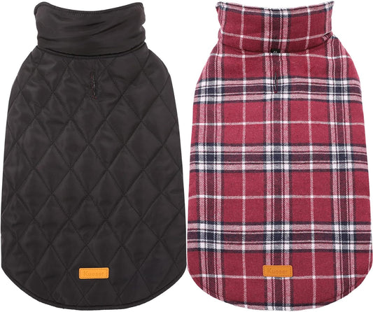 Kuoser Waterproof Dog Coat, Reversible Dog Jacket for Small Dogs, Adjustable Durable Doggie Winter Coat Warm Cozy Puppy Cold Weather Apparel from Small to Large Breed, Red S