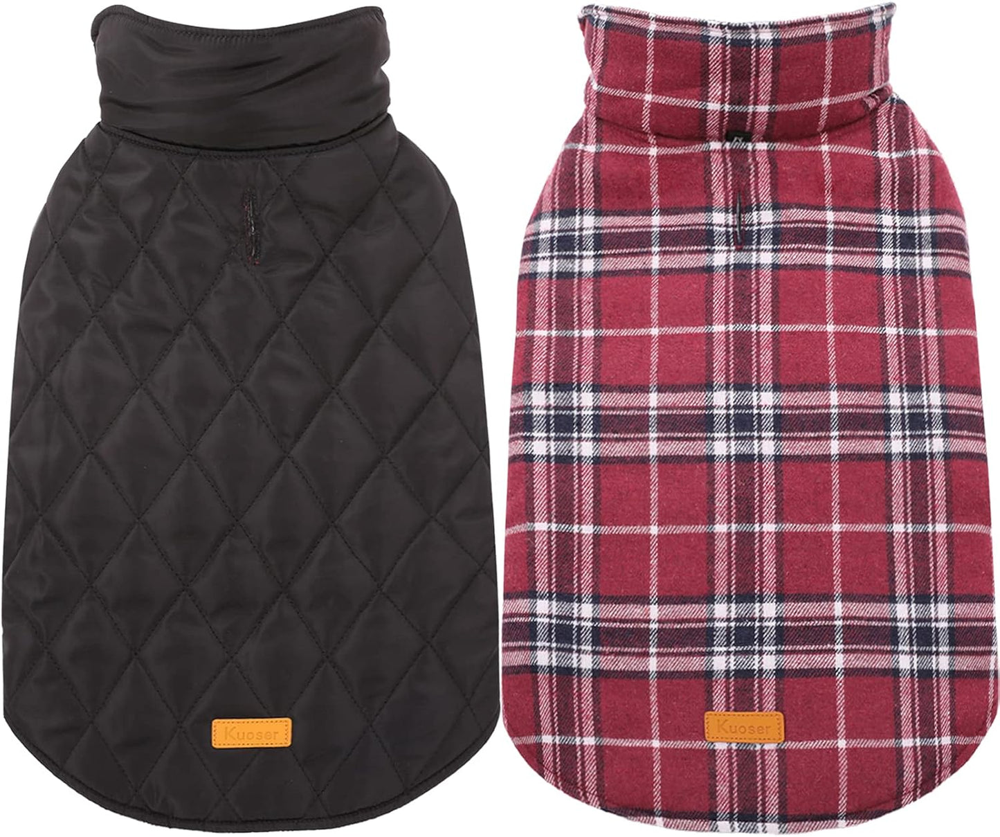 Kuoser Waterproof Dog Coat, Reversible Dog Jacket for Medium Dogs, Adjustable Durable Doggie Winter Coat Warm Puppy Cold Weather Apparel from Small to Large Breed, Red M