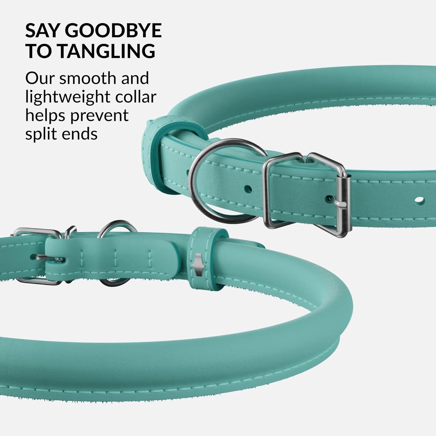 CollarDirect Rolled Leather Dog Collar, Soft Padded Round Puppy Collar, Handmade Genuine Leather Collar Dog Small Large Cat Collars 13 Colors (15-19 Inch, Mint Green Smooth)