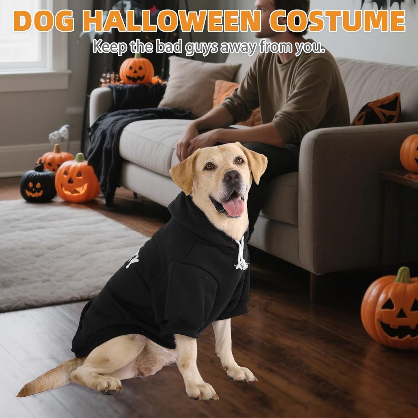 KOOLTAIL Security Dog Hoodie, Fall Puppy Sweater Clothes for Small Medium Large Dogs, Soft Warm Winter Pet Cold Weater Coats Hooded Sweatshirt with Pocket,Dog Halloween Costume for Girl Boy, Black XXL