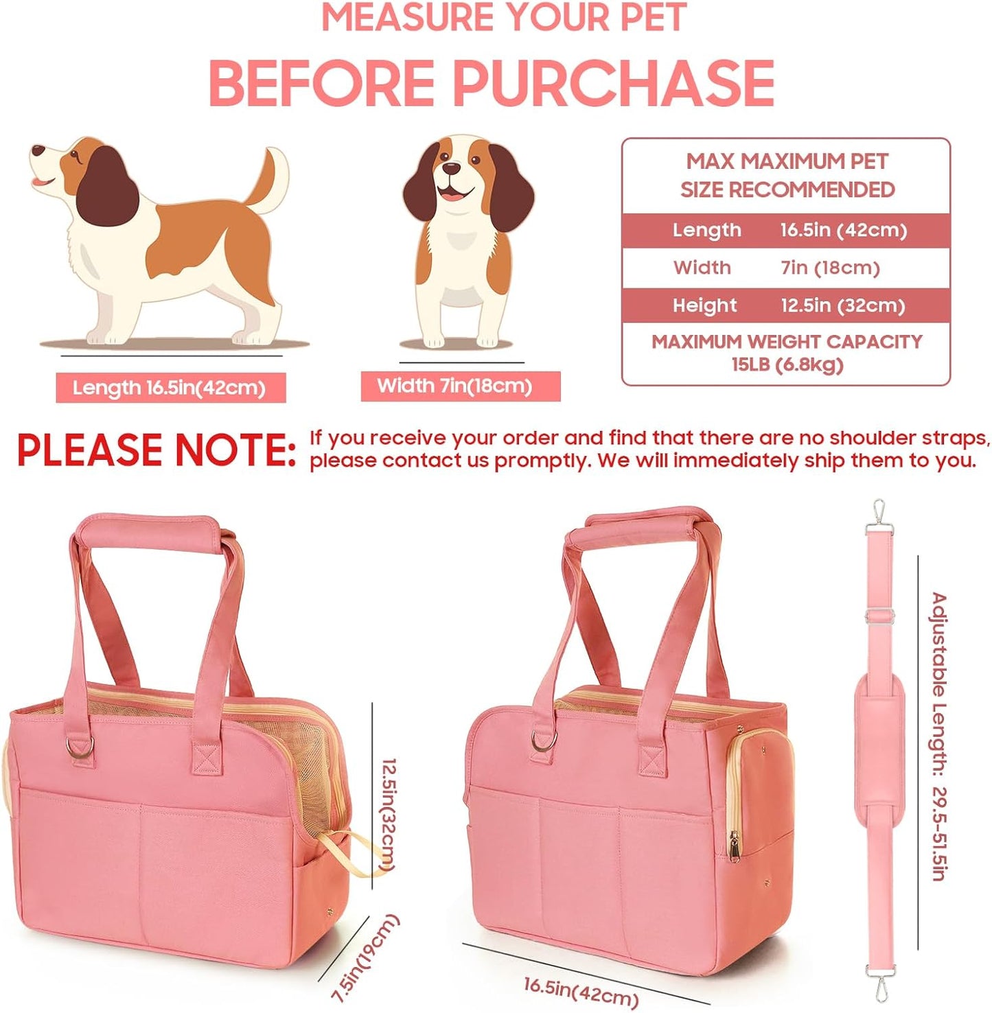 Dog Purse Carrier for Small Dogs, Soft Soft Sided Folding Dog Carriers for Small Dogs Medium Cats Puppies up to 15 Lbs, Washable Breathable Puppy Carrier for Outdoor Travel (Large Pink)