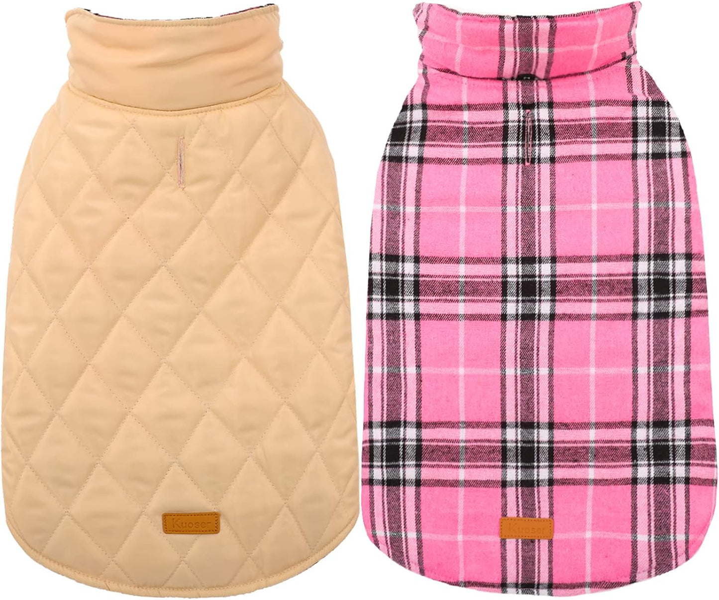 Kuoser Warm Dog Coat, Waterproof Dog Coats for X-Small Dogs, Adjustable Durable Doggie Winter Jacket Reversible Cozy Puppy Cold Weather Apparel from Small to Large Breed, Pink XS