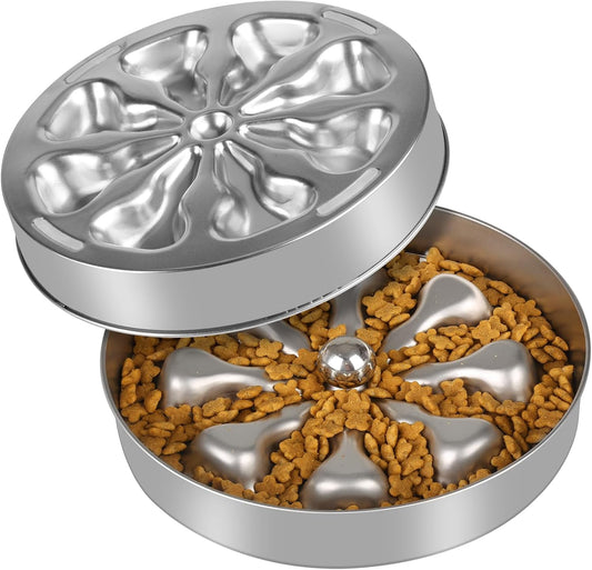 Slow Feeder Dog Bowl – Stainless Steel Non-Slip Metal Bowl for Slow Feeding, 5 Cups Large Capacity, Double-Sided Design for Dry, Wet, or Raw Food, Ideal for Small, Medium, Large Dogs