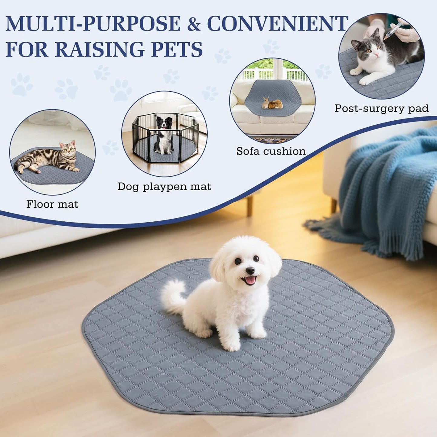 2-in-1 Small Animals Playpen with Pad, Waterproof Small Pet Cage Tent with Reusable Pad, Portable Outdoor Yard Fence with 3 Metal Rod for Chick/Kitten/Puppy/Guinea Pig/Rabbits/Chinchillas, Purple