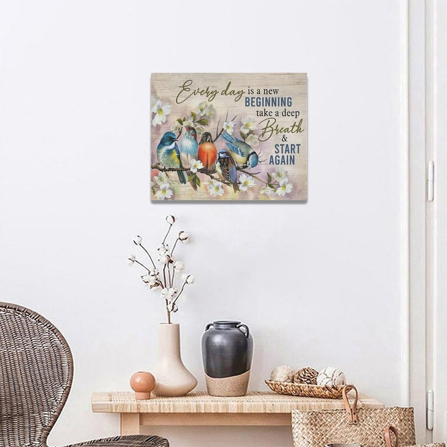 Bird Wall Art Farmhouse Flower Branch Pictures Rustic Country Birds Wall Decor Floral Canvas Print Painting Artwork for Bathroom Living Room Bedroom 16"x20"