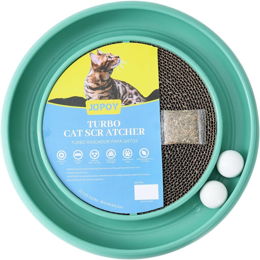 Interactive Cat Scratcher with Two Rotating Balls,Durable Scratch Pad for Indoor Play,Cardboard Cat Scratcher Pad with Cat Toy Ball Track and Catnip,2-in-1 Cat Toy (Green)