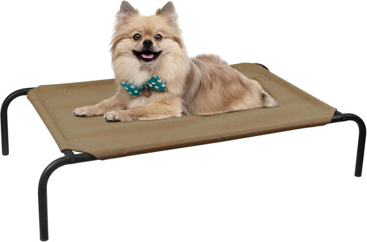 PHYEX Raised Pet Cot for Small Pets, Elevated Dog Bed with Breathable Mesh, Sturdy Steel Frame for Indoor & Outdoor Use, Non-Slip Design, Easy Clean, 33-Inch Brown