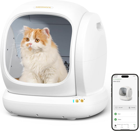 MeoWant Self Cleaning Cat Litter Box, Open-Top Automatic Cat Litter Box with Safety Protection, App Control, Odor-Free, 75L Large Space for Multiple Cats