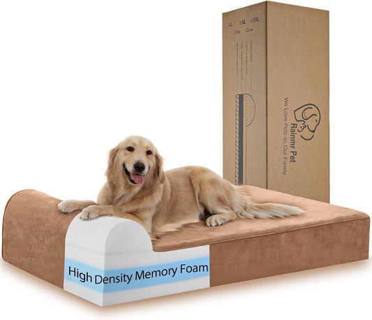 Large Orthopedic Dog Bed, 7" Memory Foam with Waterproof Liner, Chew Resistant Microsuede Cover, Removable and Washable, for Indoor, Outdoor, and Car Use, Nonskid Base, 48"x30" L Khaki