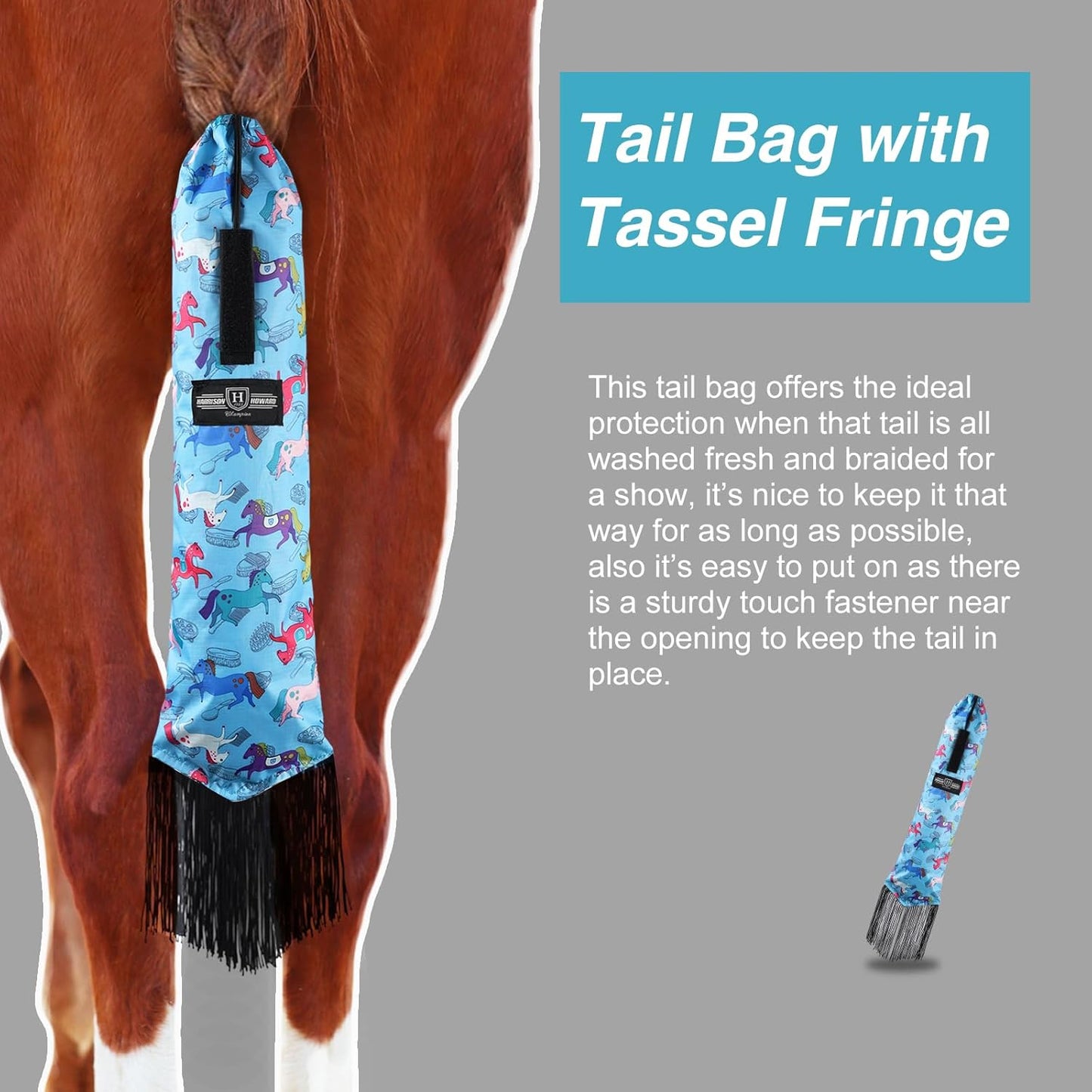 Harrison Howard Smooth Lightweight Adjustable Fastener Nylon Horse Tail Bag with Fringe