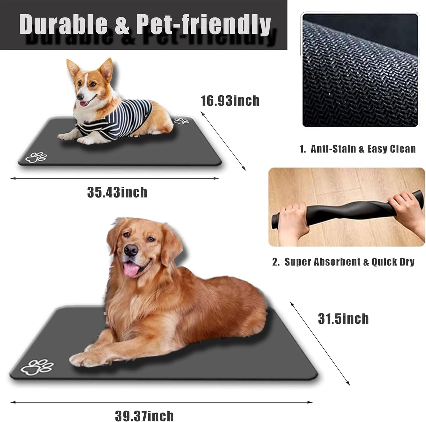 Large Boho Dog Cat Food Mats for Floors, Absorbent Dog Bowl Mat for Food and Water Dispenser Mat, Quick Dry Pet Supplies(Vintage Orange, 36'' x 16'')