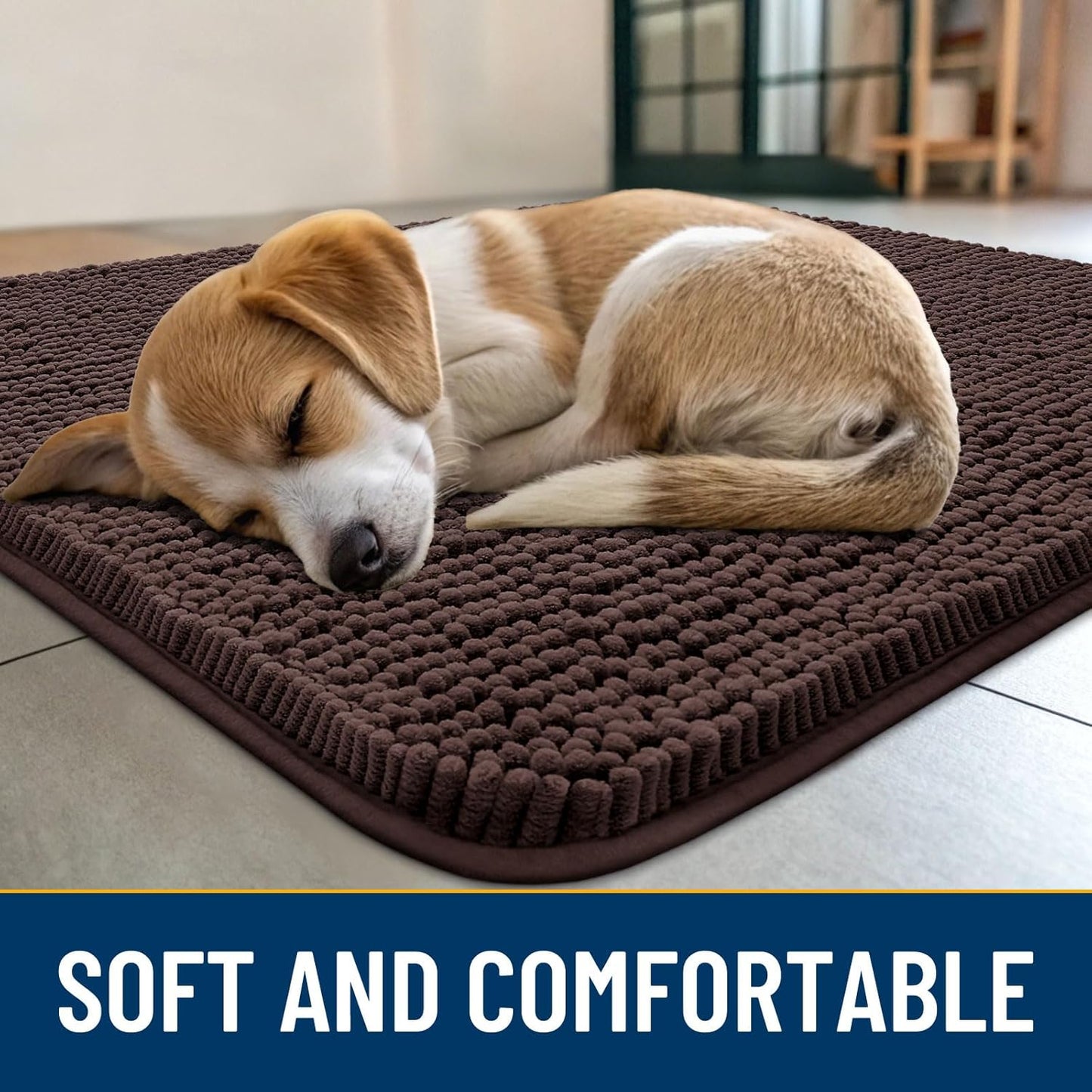 Smiry Dog Door Mat for Muddy Paws 30x20, Absorbs Moisture and Dirt Doormat, Non-Slip Washable Quick Dry Chenille Front Door Mat Indoor Entrance, Entryway Carpet for Inside Floor, Brown