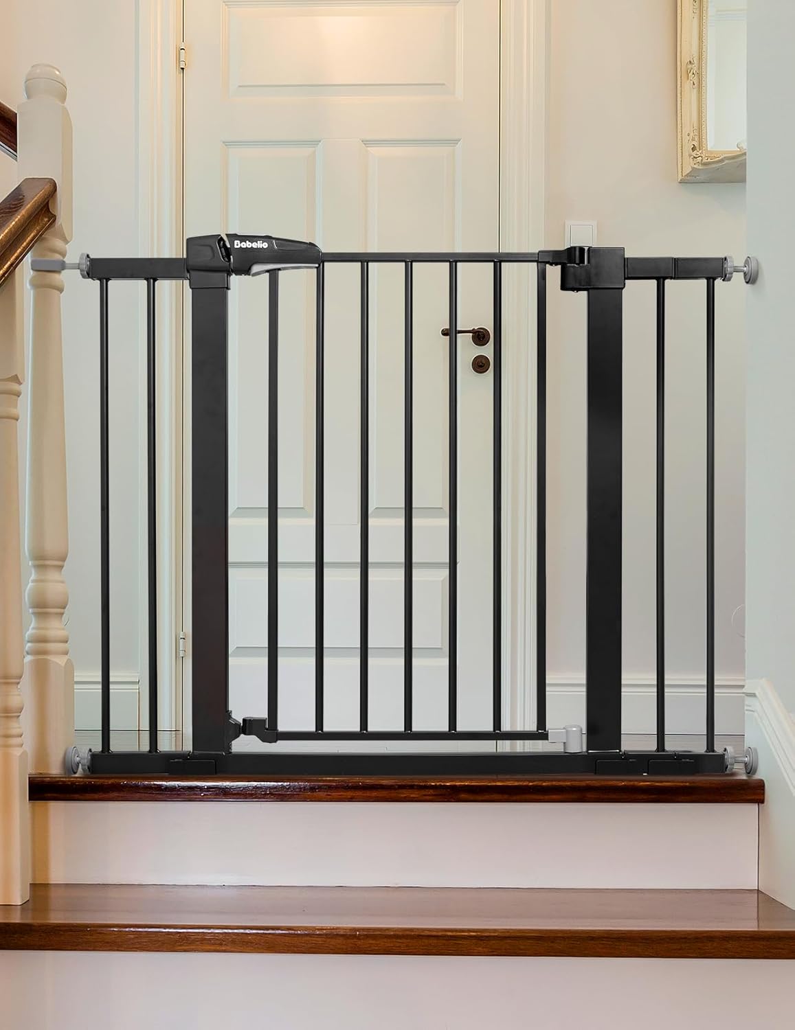 Babelio Baby Gate for Doorways and Stairs, 26-40" Auto Close Dog Gate, Easy-Install Pressure Mounted Satey Door, No Drilling Safety Gate for Child and Pets, Pressguard, Black