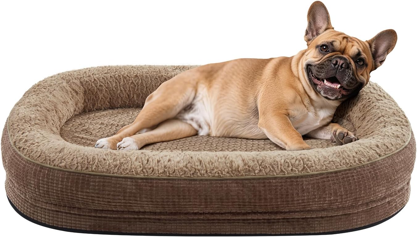 JOEJOY Orthopedic Dog Bed for Medium Dogs, Egg-Crate Memory Foam Pet Bed with Bolster Sides, Waterproof Lining, Removable Washable Cover & Non-Slip Bottom, Brown