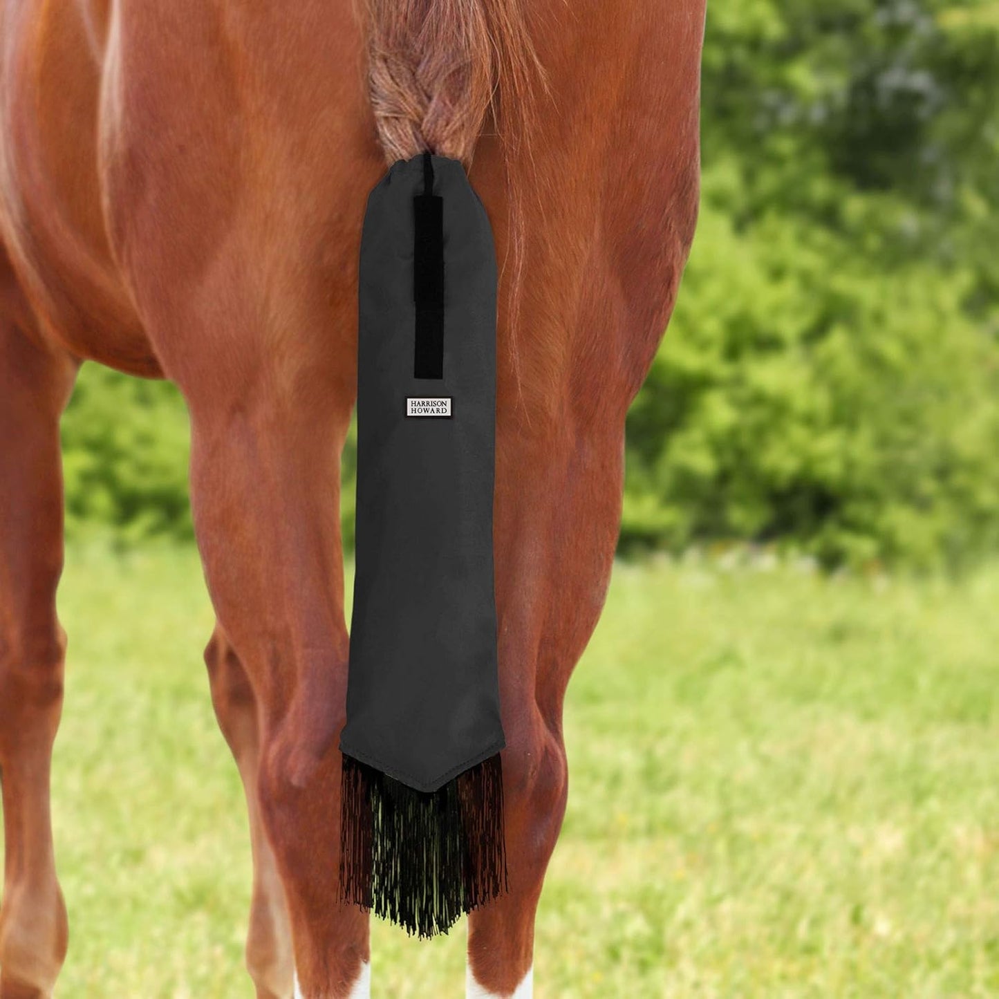 Harrison Howard Smooth Lightweight Adjustable Fastener Nylon Horse Tail Bag with Fringe