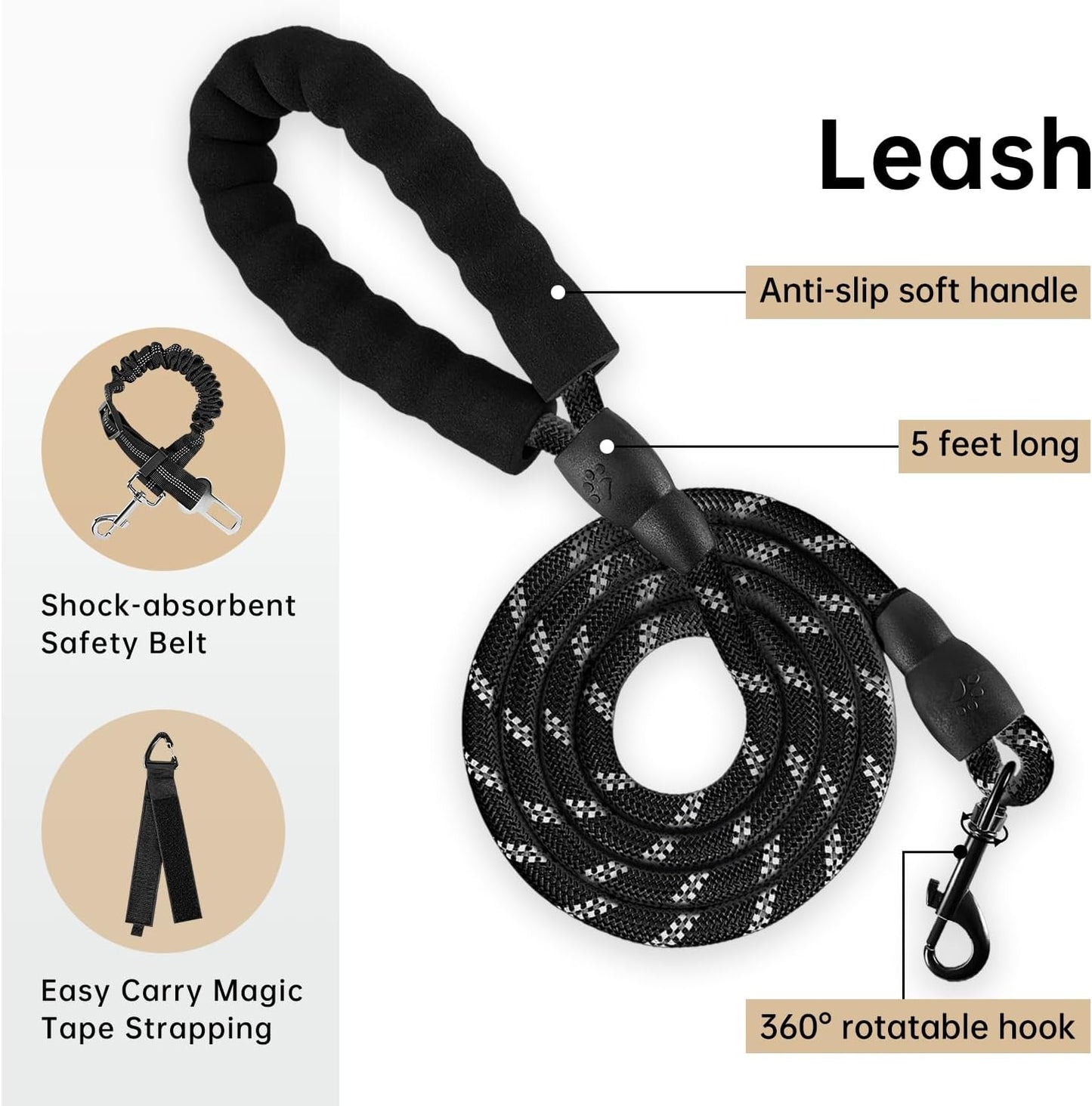 IVY&LANE No Pull Dog Harness with Leash Set, Reflective No Choke Pet Vest,Adjustable Oxford Dog Vest Harness with Easy Control Handle for Large Dogs (Light Brown,L)