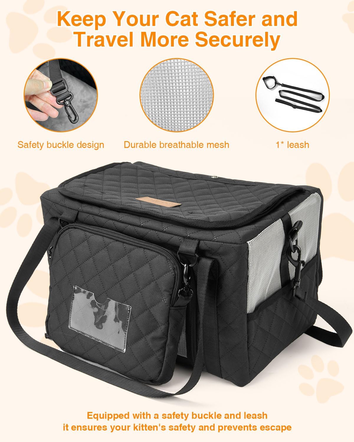 PETUX Small Cat Carrier - Pet Carrier Airline Approved for Kitten Under 10 lb - Escape-Proof, Foldable & Portable Cat Carriers for Travel, Vet Visits with Removable Bag, Safety Buckle ＆ Leash - Grey