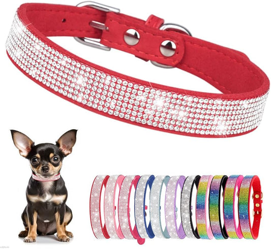 Rhinestone Dog Collar for Small Dogs, Bling Diamond Fancy Crystal Glitter Pretty Jewel Pet Puppy Collars for XXS XS Small Medium Large Breed Girl Dogs Female Cats Kitten, Red XXSmall