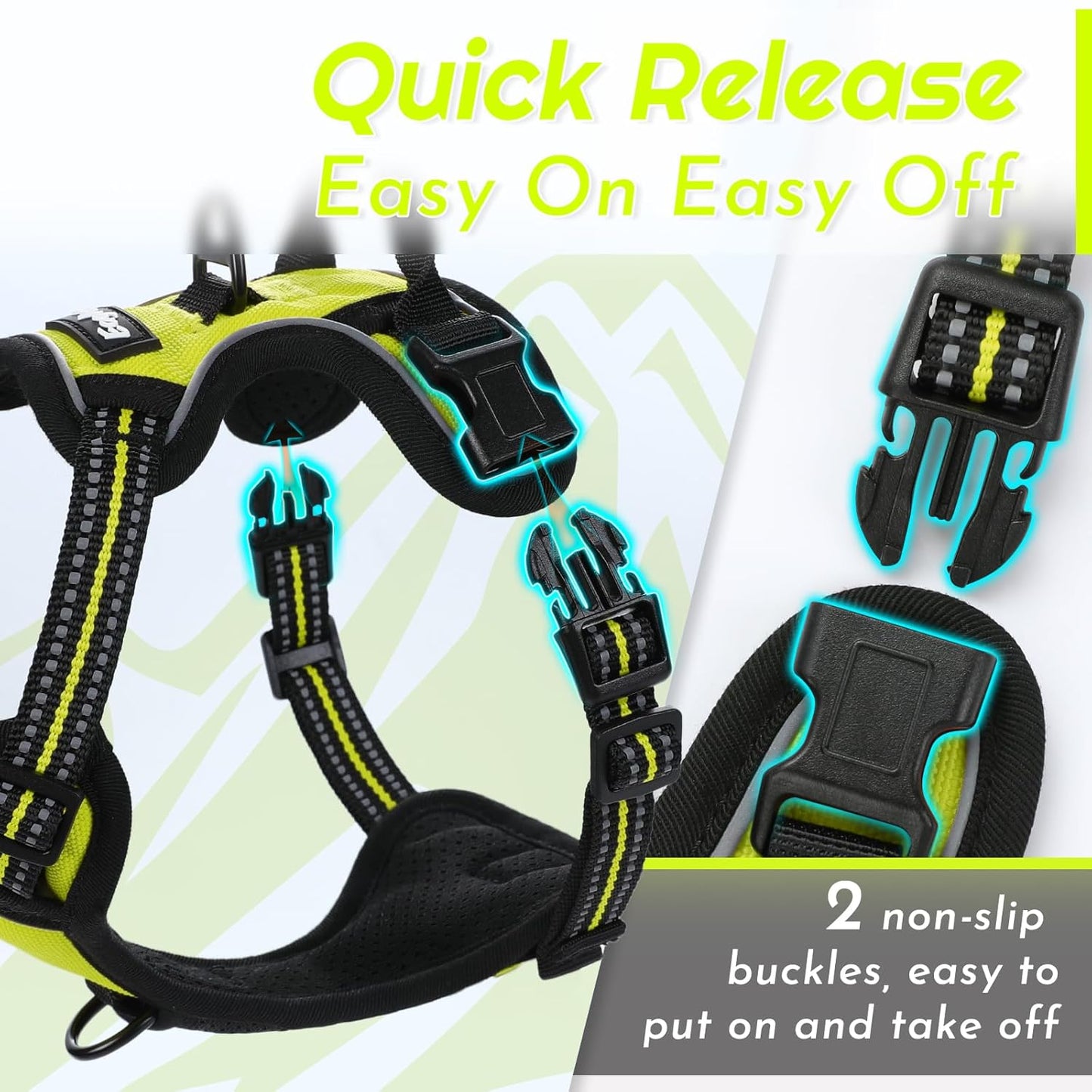 Eagloo Small Dog Harness No Pull, Service Vest with Reflective Strips and Control Handle, Adjustable and Comfortable for Walking, No Choke Pet Harness with 2 Metal Rings, Green, XS