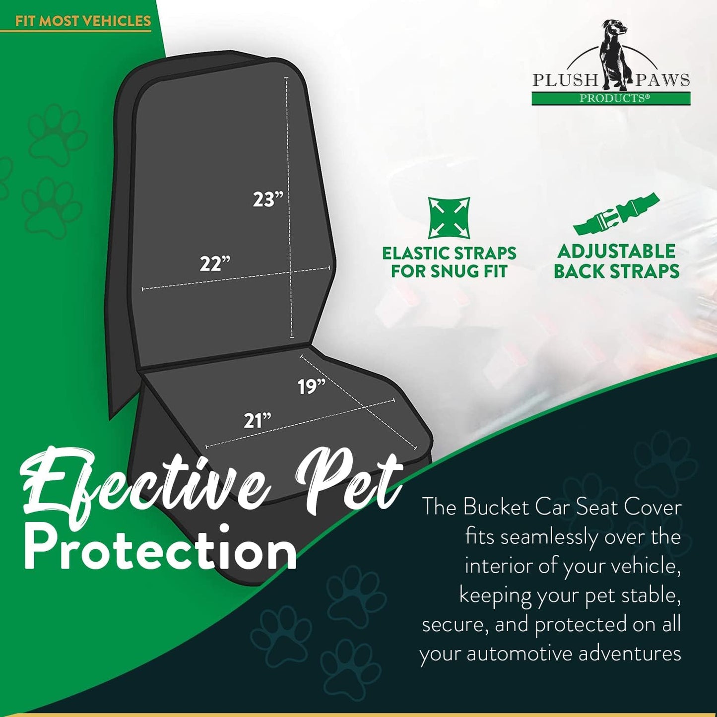 Plush Paws Products Premium Bucket Car Seat Protector | Diamond Stitching | Washable & Waterproof Front Seat Dog Cover Car, Truck, & SUV | Nonslip, Tear Resistant Pet Passenger Seat Cover | Grey