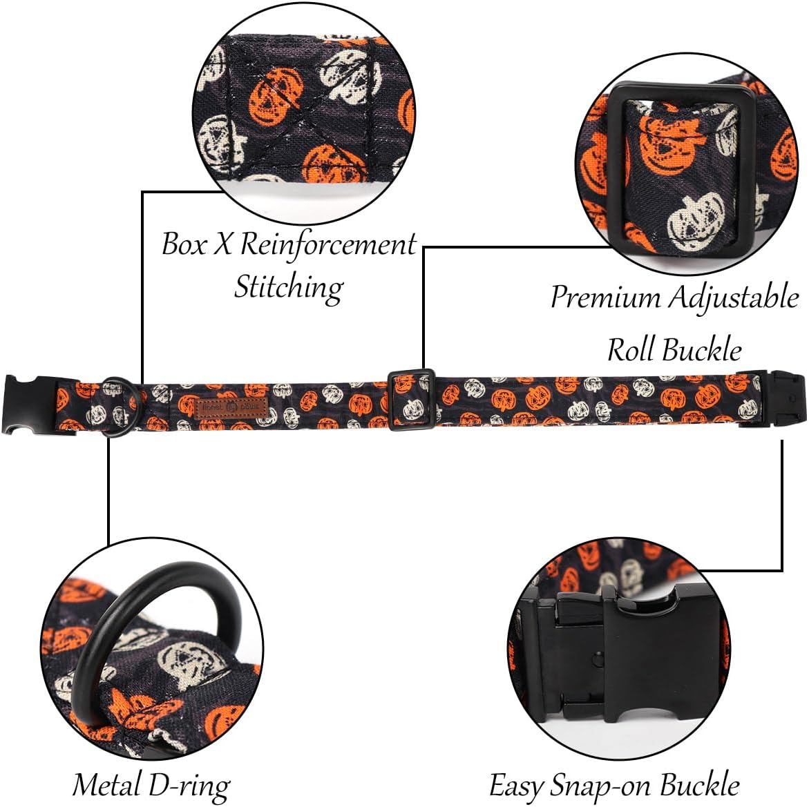 Lionet Paws Halloween Dog Collar with Bowtie - Cute Cotton Adjustable Black Bowtie Dog Collar with Metal Buckle for Small Medium Large Dog Girl Boy Gift, L, Neck 16-24in