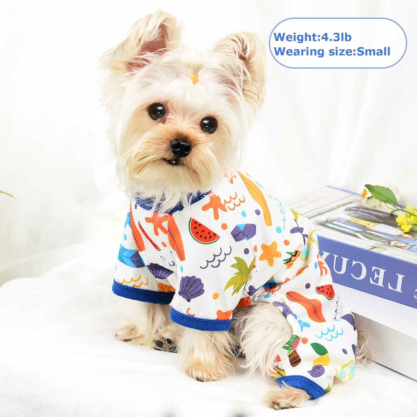Dog Pajamas Pjs Fall Summer Dog Clothes for Small Dogs Girl - Boy - Medium Size Dogs, Soft Stretchy Puppy Clothes Doggie Onesies Cat Pet Jammies Outfit (Beach, X-Large)