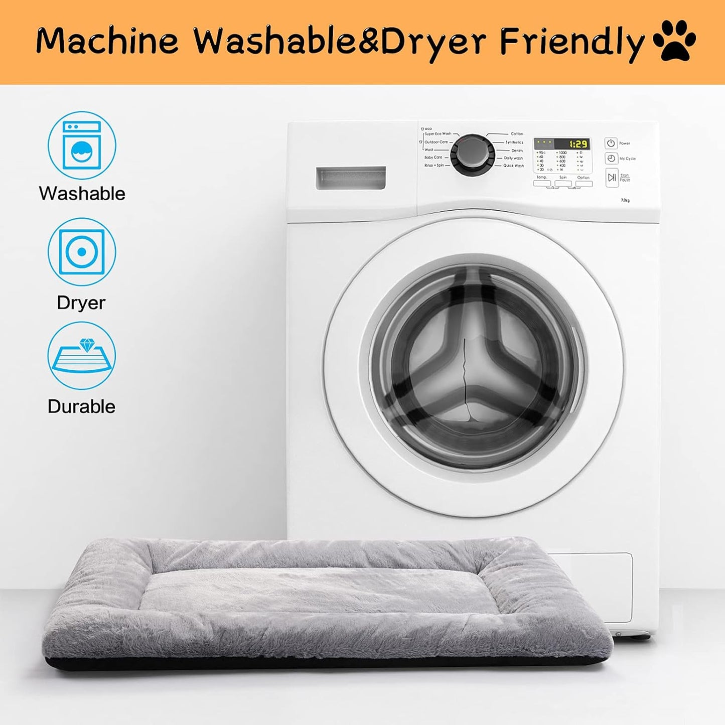 Dog Beds Crate Pad for Small Dogs Ultra Soft Dog Crate Bed Washable & Anti-Slip Kennel Pad,Cat Bed Pad Mat,Gray 24inch