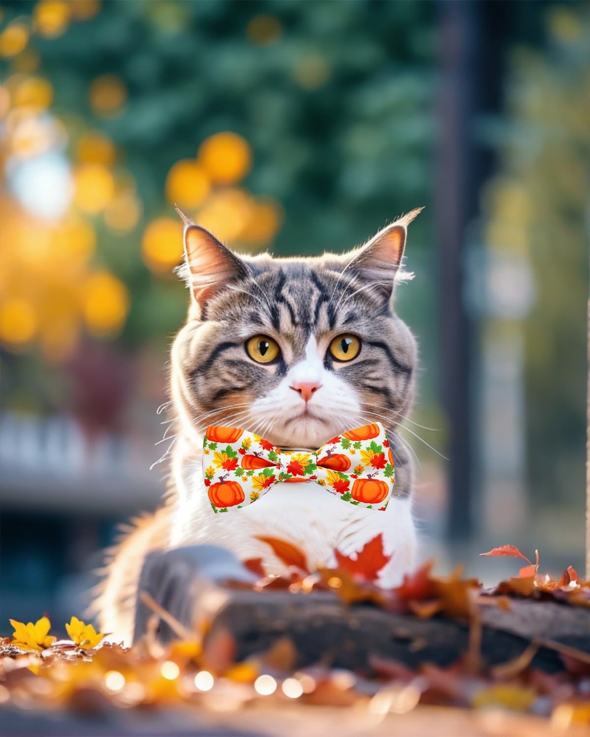 PET SHOW 10 Pack Thanksgiving Small Dog Bow Ties Sliding Collar Attachments Puppy Cats Pumpkin Turkey Patterns Bowties for Medium Dogs Fall Bowknots Party Holiday Pet Grooming Accessories(Small)