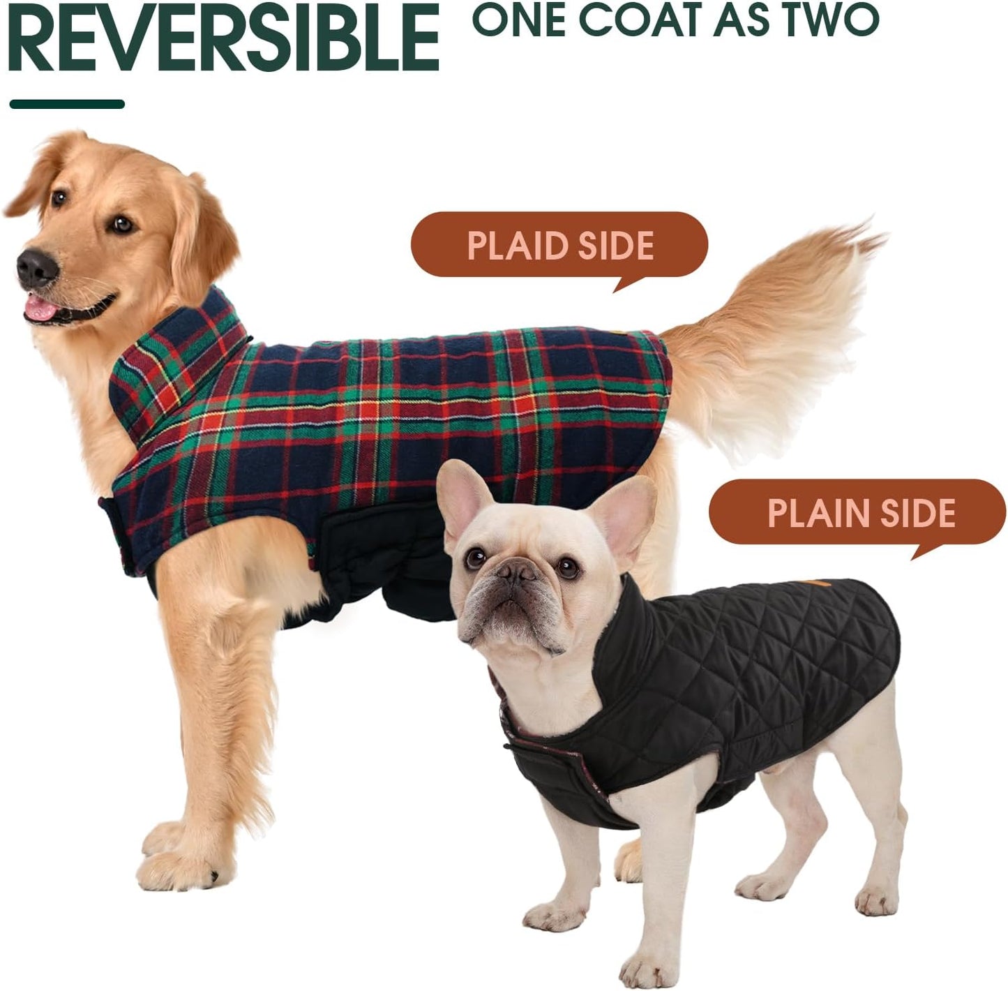 Kuoser Waterproof Dog Coat, Reversible Dog Jacket for Medium Dogs, Adjustable Durable Doggie Winter Coat Warm Puppy Cold Weather Apparel from Small to Large Breed, RoyalBlue M