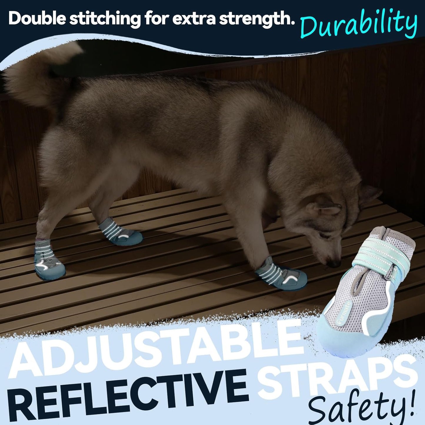 Dog Shoes for Large Small Medium Dogs, Breathable Mesh Dog Boots & Paw Protectors for Summer Hot Pavement Winter Snow, Waterproof Anti-Slip Dog Booties for Hiking Hardwood Floors(Blue-Beige5)