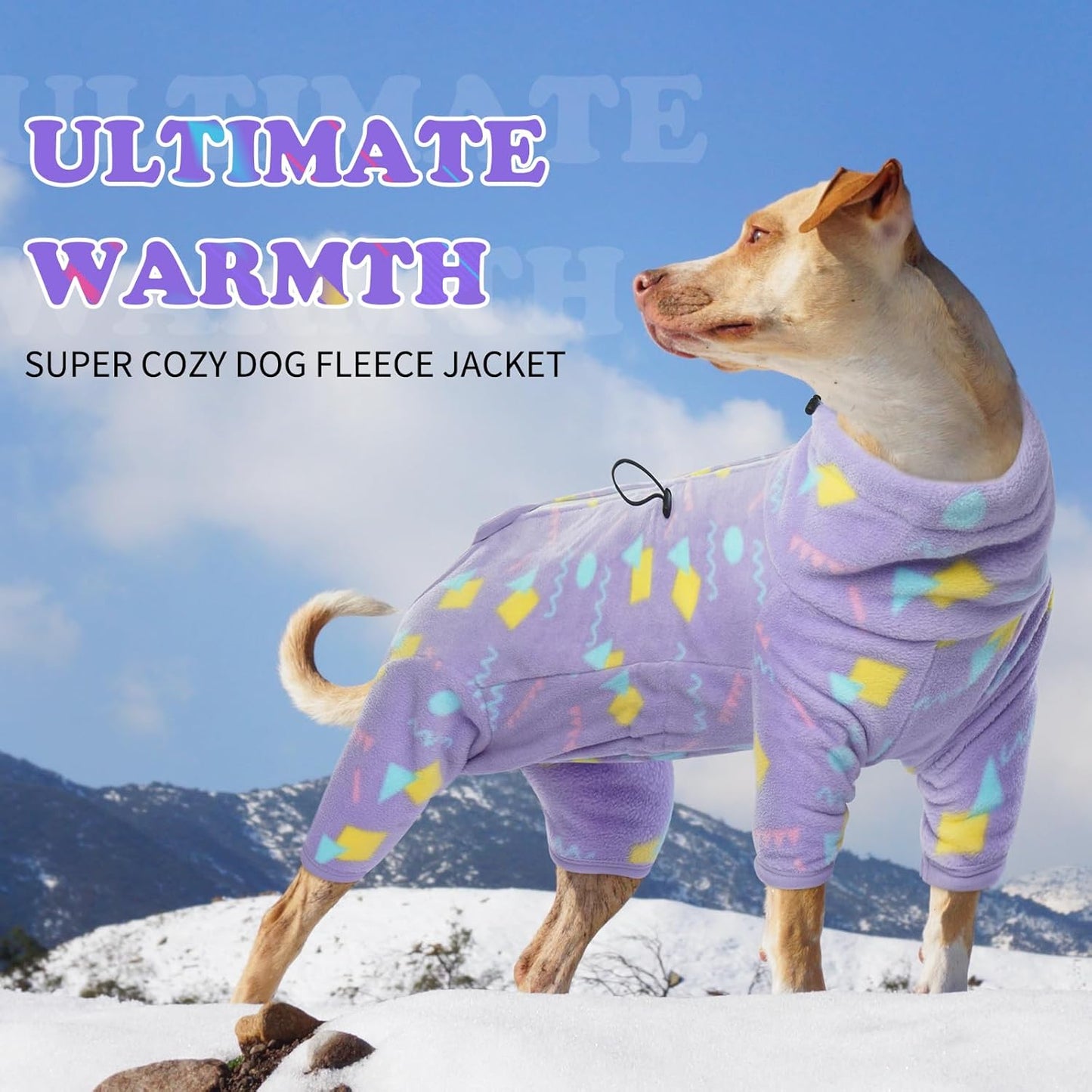 ROZKITCH Dog Fleece Coat, Pet Windproof Warm Cold Weather Jacket Vest with Luminous Zipper, Jumpsuit Apparel Outfit Clothes for Small Medium Large Dog Geometry L