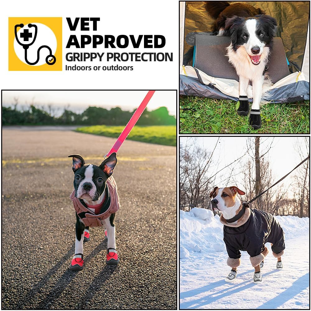 Hcpet Dog Boots for Large Dogs, Dog Shoes for Hot Pavement Winter Snow, Paw Protector Dog Booties Designed for Comfort and Breathability, Outdoor Booties for Small Medium Dogs for Hiking Black Size 7