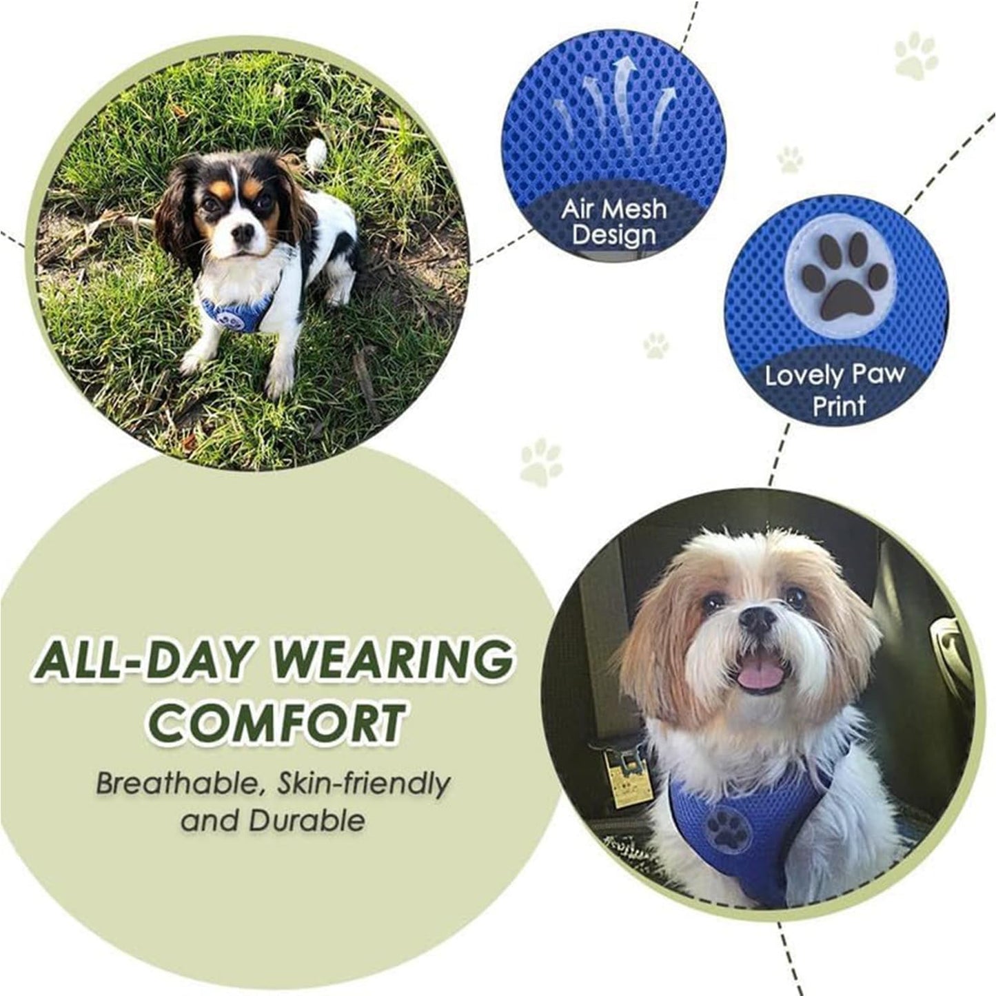 Lukovee Dog Seat Belt for Car, Adjustable Dog Car Harness for Large Medium Small Dogs, Soft Padded & Breathable Mesh Dog Seatbelt with Car Strap and Carabiner(Blue Double Clip,Large)