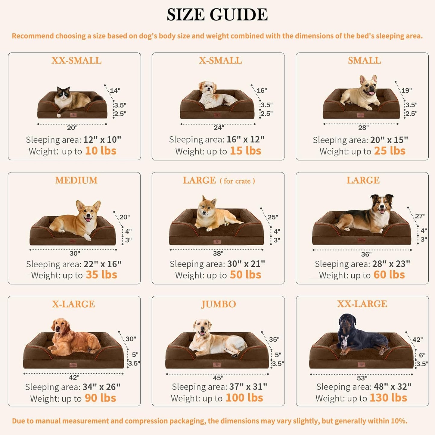 Comfort Expression Orthopedic Jumbo Dog Bed for Extra Large Dogs, Large Breed Waterproof Dog Bed, PV Washable Dogs Sofa Beds with Removable Cover & Non-Slip Bottom(Jumbo,Chocolate Brown)