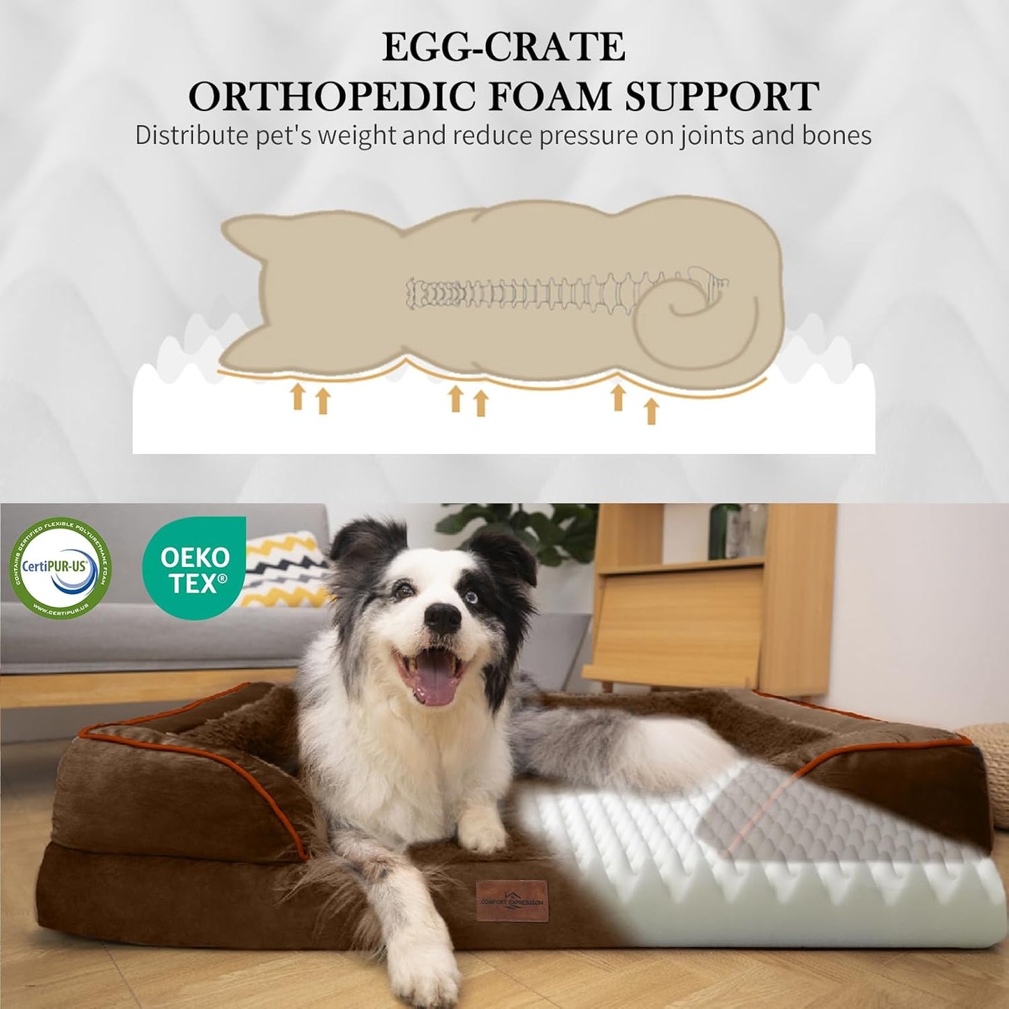 Comfort Expression Medium Dog Beds Waterproof Orthopedic Foam Dog Sofa Beds for Medium Large Dogs Comfy Pet Bed with Washable Removable Cover & Non-Slip Bottom(Medium,Chocolate Brown)