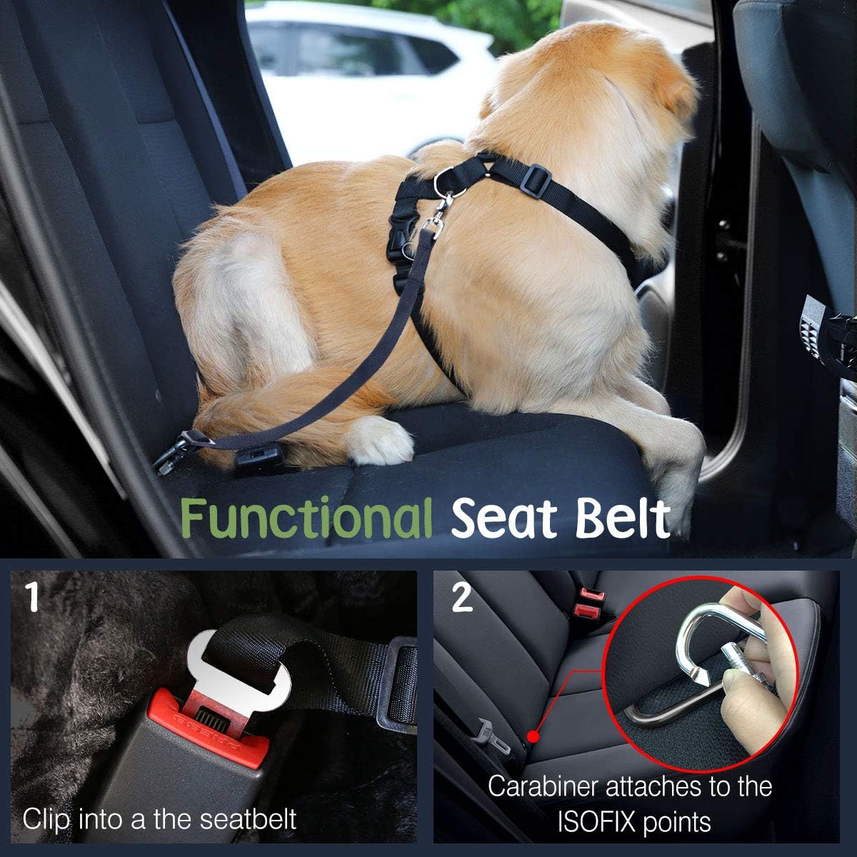 Dog Seat Belt, Safety Vest Dog Car Harness with Adjustable Buckle Dog Seat Belt for Vehicle Nylon Pet Safety Seat Belts Heavy Duty(L, Magenta)