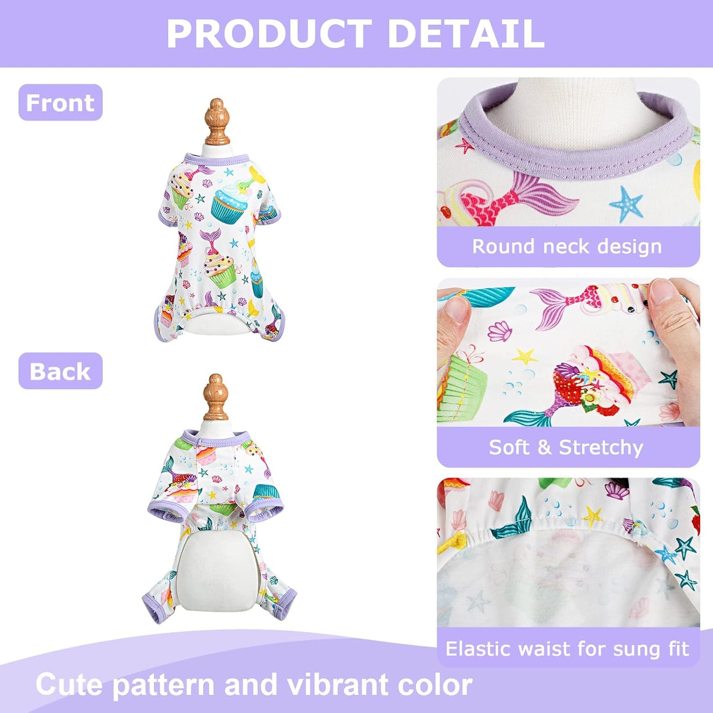 Dog Pajamas Pjs Summer Fall Dog Clothes for Small Dogs Girl - Boy - Medium Size Dogs, Soft Stretchy Puppy Clothes Doggie Onesies Cat Pet Jammies Outfit, Donut Purple