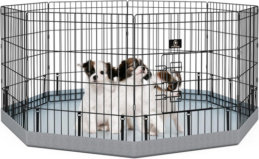 PJYuCien Dog Playpen, 8 Panels 24’’H Dog Pens Indoor with Bottom Pad, Metal Foldable Pet Puppy Exercise Fence Crate Kennel, Better for Small Animals,Grey