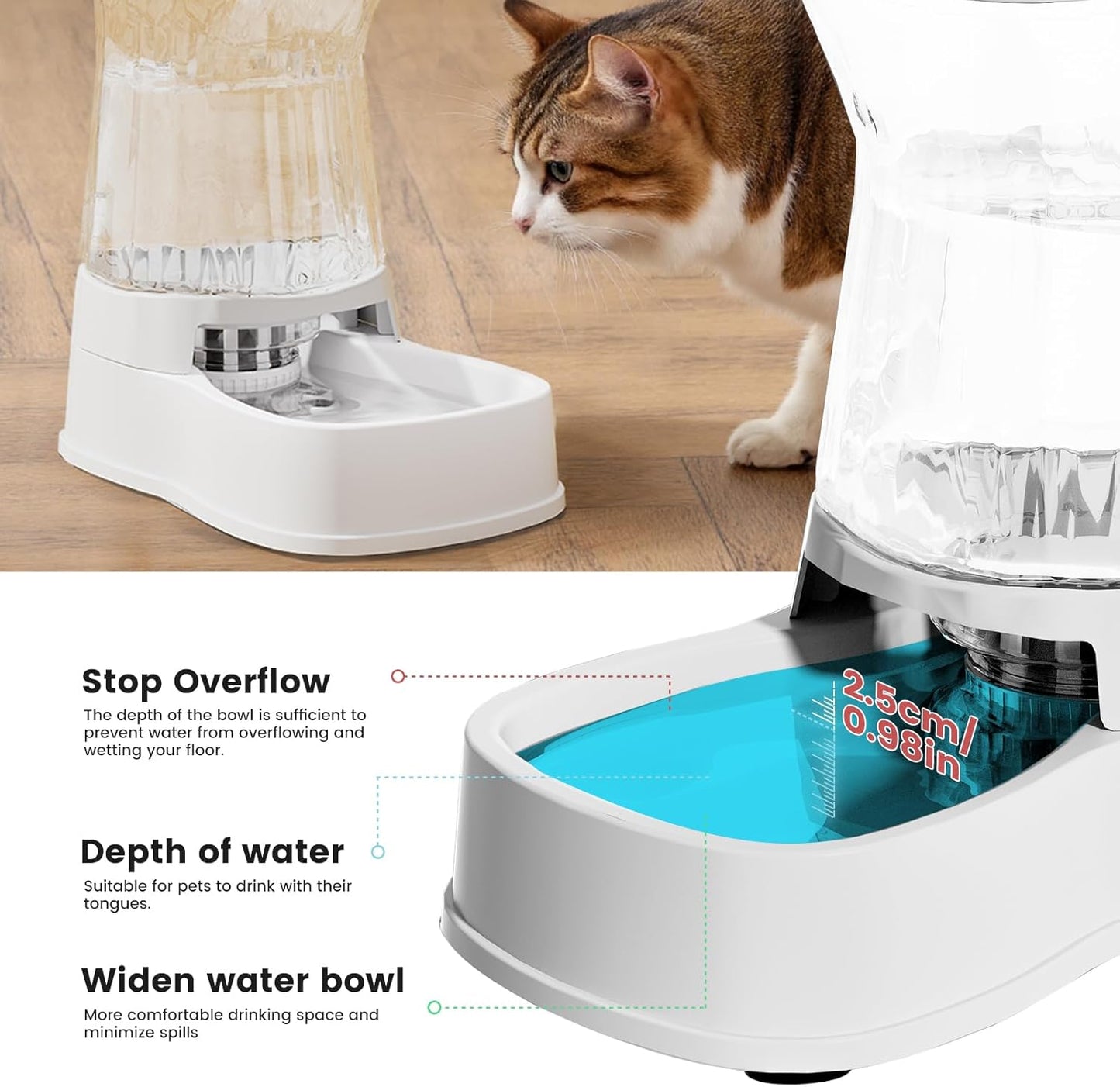 Gardner Pet Automatic Gravity Water Dispenser for Dogs, 1.0Gallon 100% BPA-Free Dog Water Bowl Dispenser, Pet Water Fountain Dispenser with Sponge Filter for Small&Medium Dogs, Cats, Puppies(White)