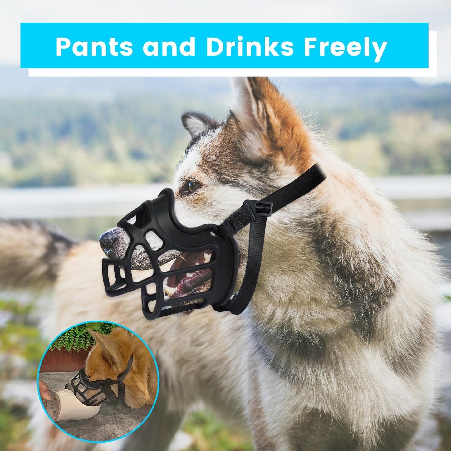 Dog Muzzle, OKKIC Basket Muzzle Anti Biting Chewing, Sturdy Lightweight Muzzle Allows Panting Drinking,Muzzle for Small Medium Large Dogs, Suitable for Grooming Trimming Training (Black, Size6)