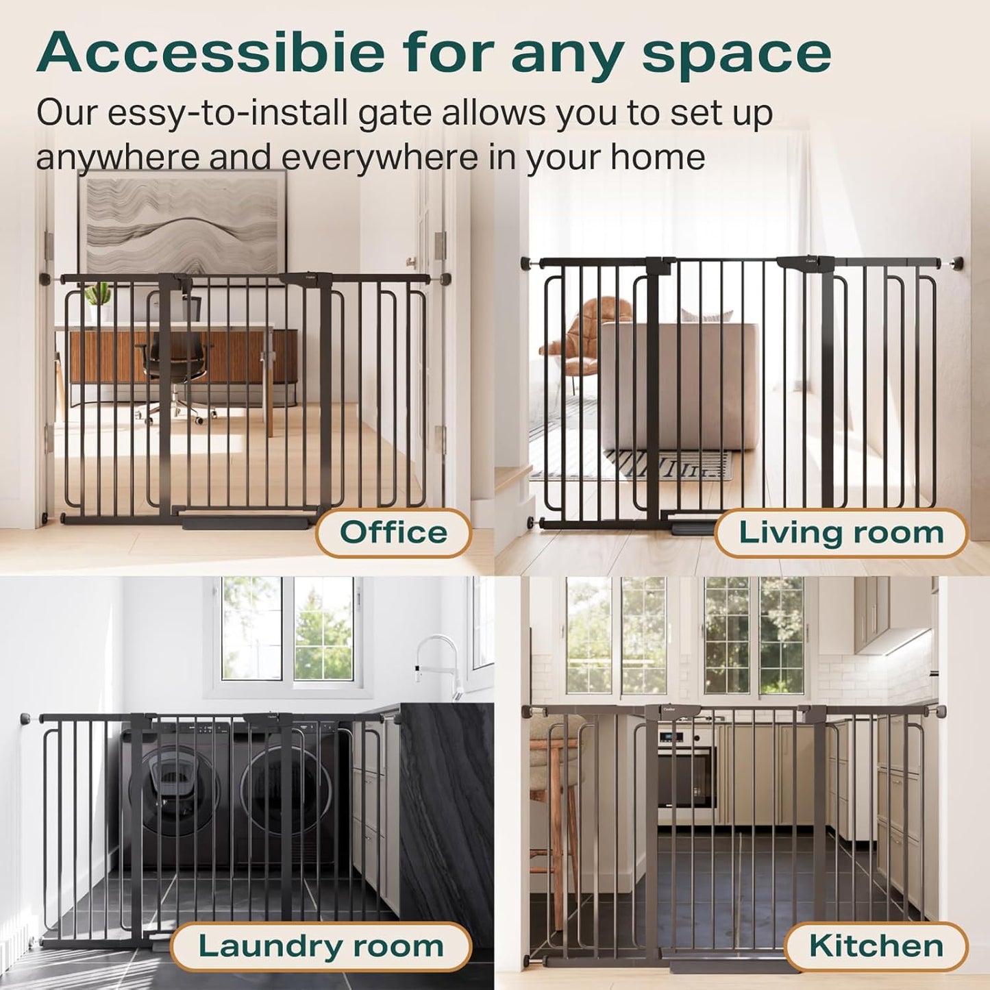 Cumbor 36" Extra Tall Baby Gate for Stairs, 29.7-57" Extra Wide Dog Gate for Doorways Hallways, Pressure Mounted Child Gate for Wide Opening, Auto Close Personal Safety for Babies and Pets, Black