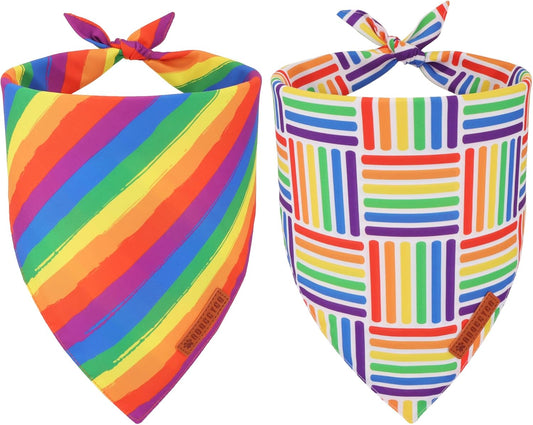 ADOGGYGO Rainbow Dog Bandana, Holiday Puppy Scarf, Adjustable Fit Colorful Rainbow Bandanas for Small Dogs Puppies (Small)