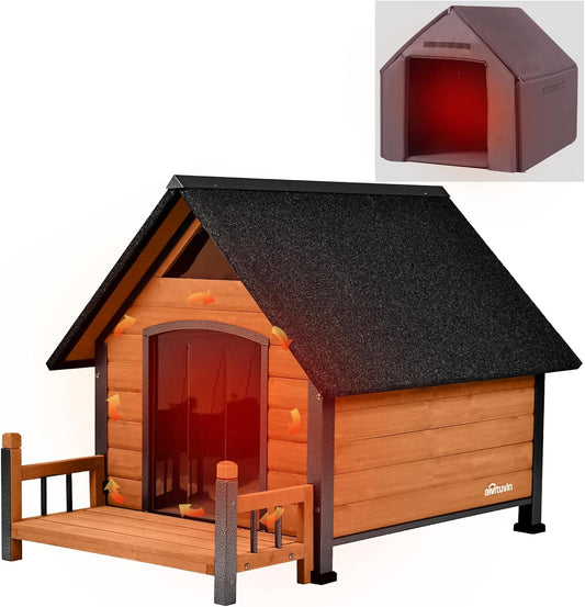 Dog House with Insulated Liner, Waterproof Dog Kennel for Small to Large Sized Dogs, Outdoor Doghouse 100% Insulated Puppy Shelter with Elevated Floor for Winter(Brown)