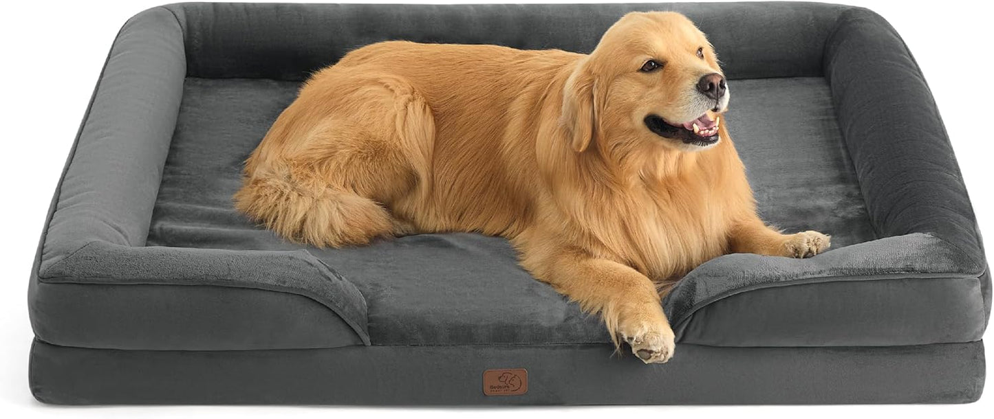 Bedsure XXL Orthopedic Dog Bed for Extra Large Dogs - Washable Giant Dog Cat Bed Waterproof, Comfort Dogs Couch Sofa with Washable Removable Cover, Pet Bed with Nonskid Bottom, Dark Grey, 52"