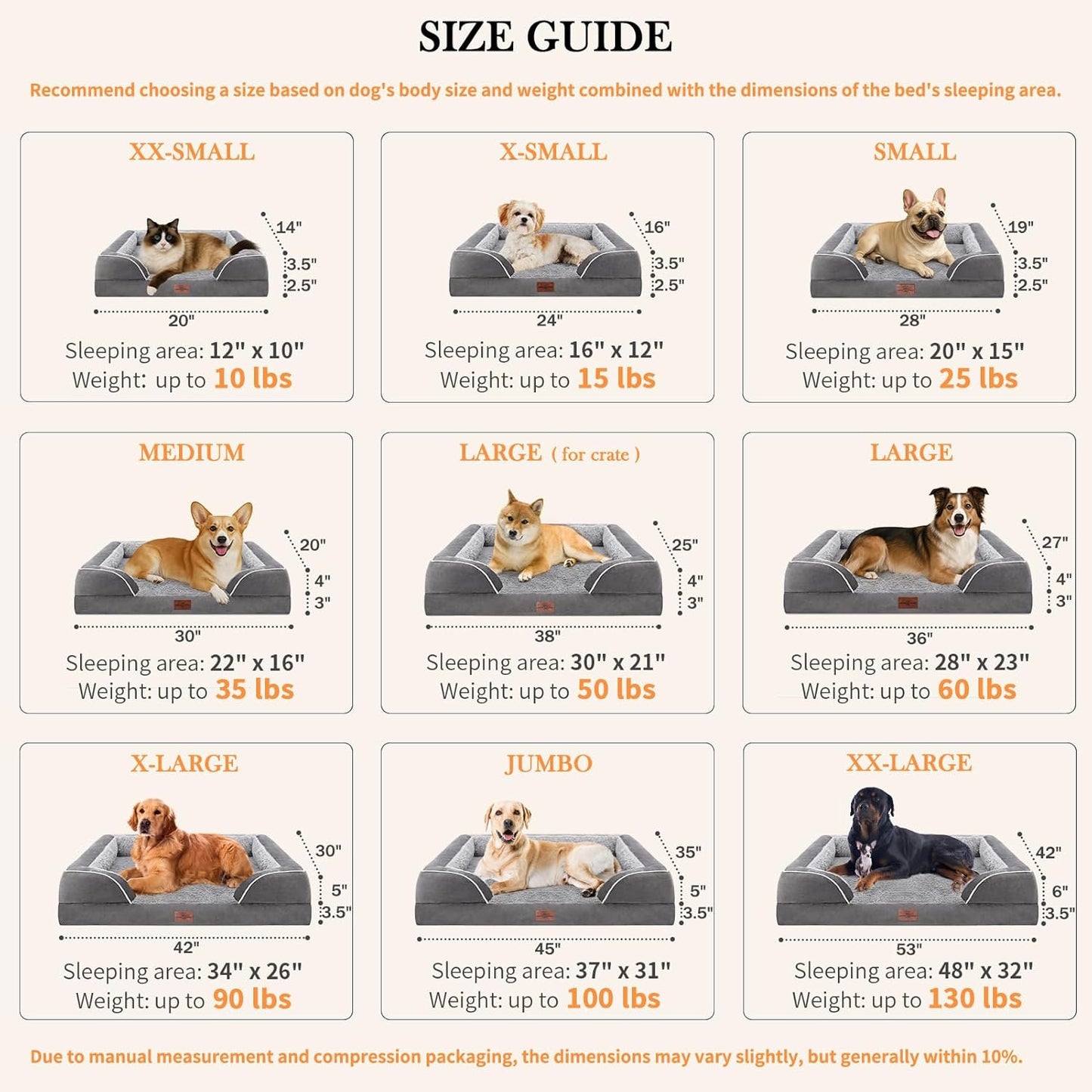 Comfort Expression Large Dog Beds Waterproof Orthopedic Foam Dog Sofa Beds Comfy Pet Bed with Washable Removable Cover & Non-Slip Bottom(Large,Grey)